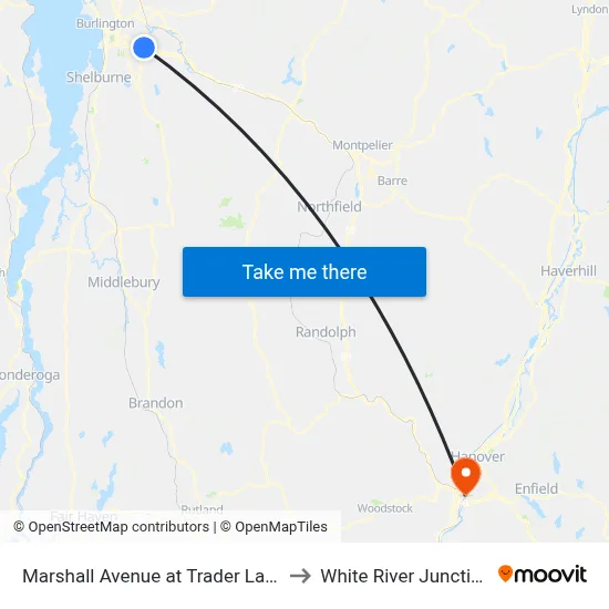 Marshall Avenue at Trader Lane to White River Junction map