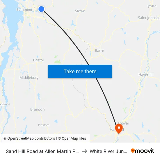 Sand Hill Road at Allen Martin Parkway to White River Junction map