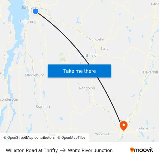 Williston Road at Thrifty to White River Junction map