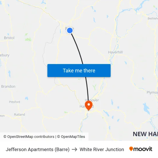 Jefferson Apartments (Barre) to White River Junction map