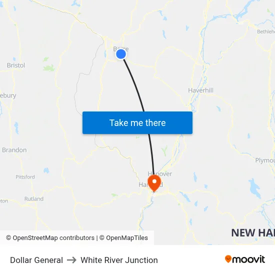 Dollar General to White River Junction map