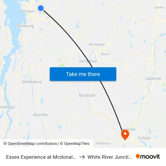 Essex Experience at Mcdonalds to White River Junction map