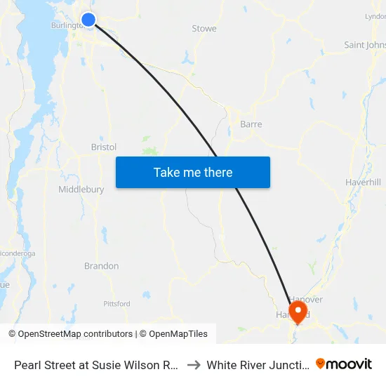 Pearl Street at Susie Wilson Road to White River Junction map