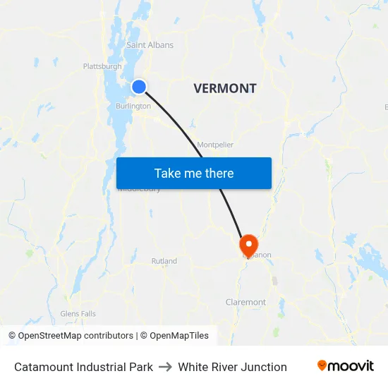 Catamount Industrial Park to White River Junction map
