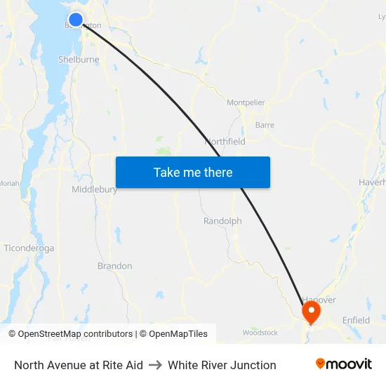 North Avenue at Rite Aid to White River Junction map