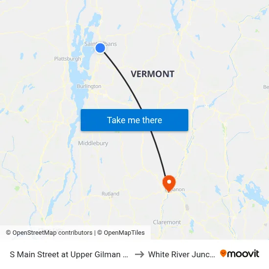 S Main Street at Upper Gilman Street to White River Junction map