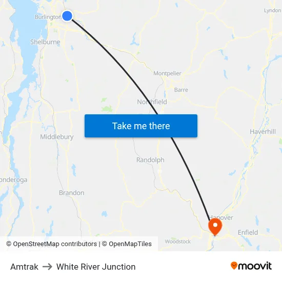 Amtrak to White River Junction map