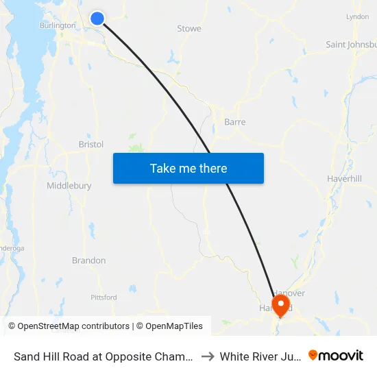 Sand Hill Road at Opposite Champlain Farms to White River Junction map