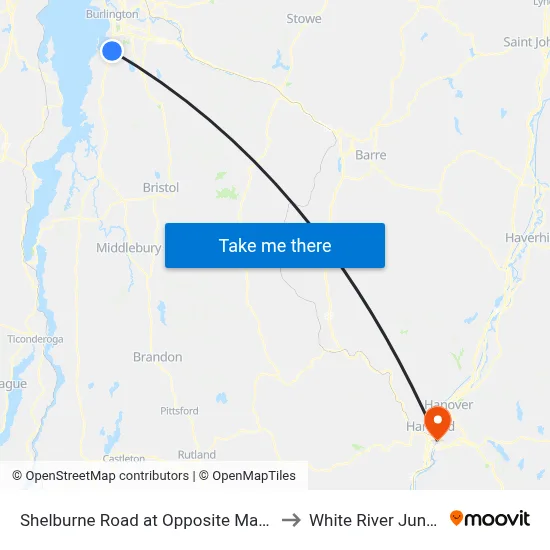 Shelburne Road at Opposite Martindale to White River Junction map