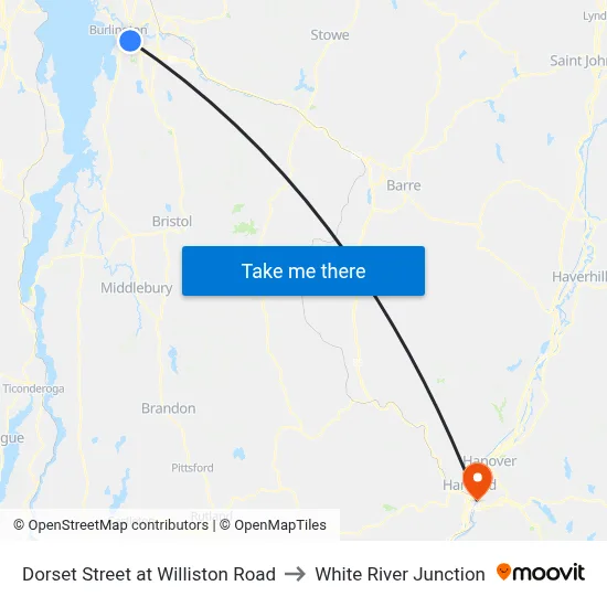 Dorset Street at Williston Road to White River Junction map