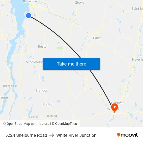 5224 Shelburne Road to White River Junction map