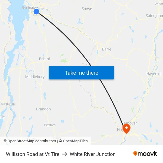 Williston Road at Vt Tire to White River Junction map