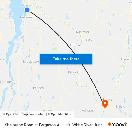 Shelburne Road at Ferguson Avenue to White River Junction map