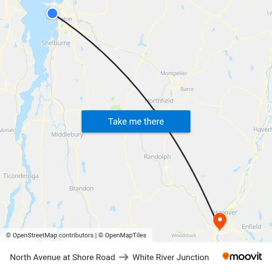 North Avenue at Shore Road to White River Junction map