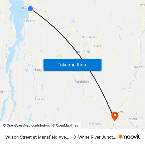 Wilson Street at Mansfield Avenue to White River Junction map