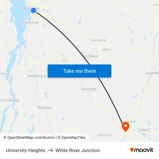 University Heights to White River Junction map