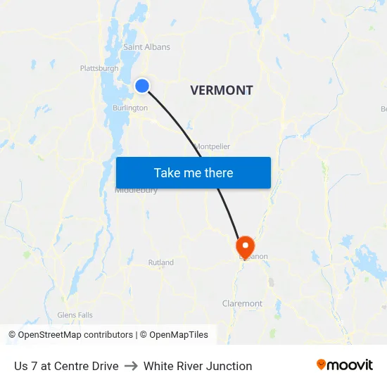 Us 7 at Centre Drive to White River Junction map