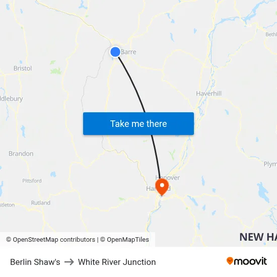 Berlin Shaw's to White River Junction map