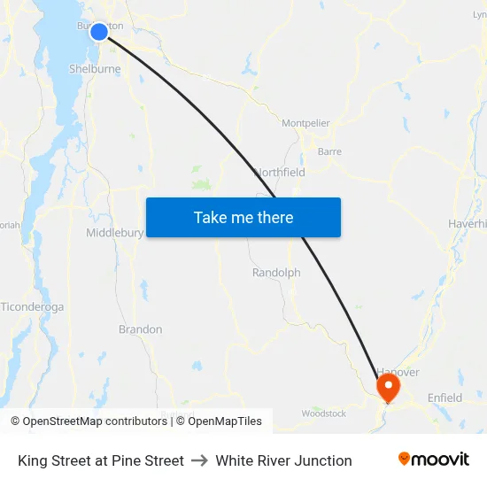 King Street at Pine Street to White River Junction map