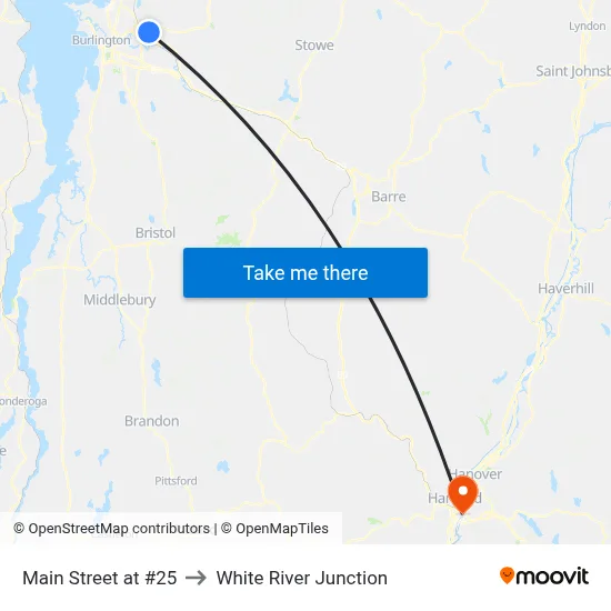 Main Street at #25 to White River Junction map