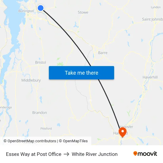 Essex Way at Post Office to White River Junction map