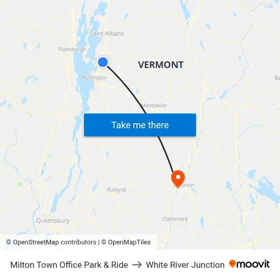 Milton Town Office Park & Ride to White River Junction map