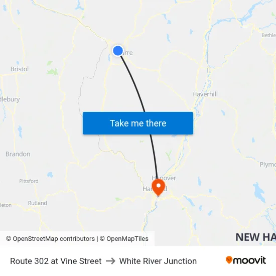 Route 302 at Vine Street to White River Junction map
