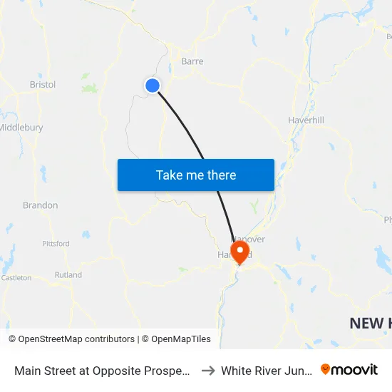 Main Street at Opposite Prospect Street to White River Junction map