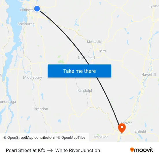Pearl Street at Kfc to White River Junction map