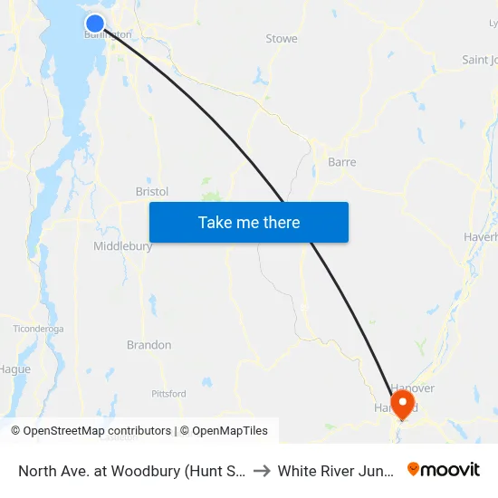 North Ave. at Woodbury (Hunt School) to White River Junction map