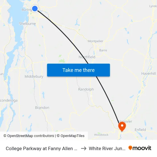 College Parkway at Fanny Allen Hospital to White River Junction map