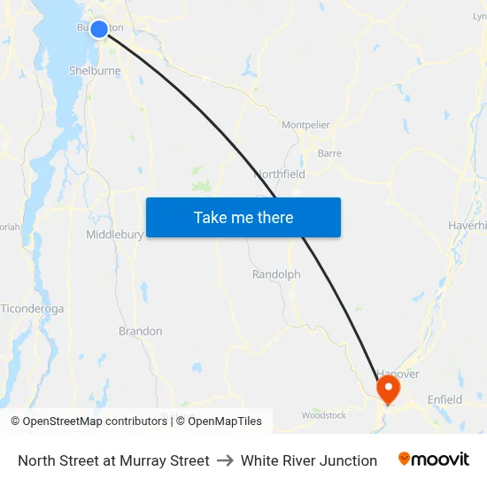 North Street at Murray Street to White River Junction map