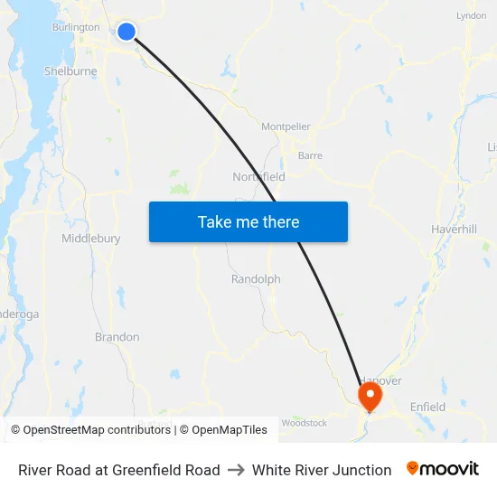 River Road at Greenfield Road to White River Junction map