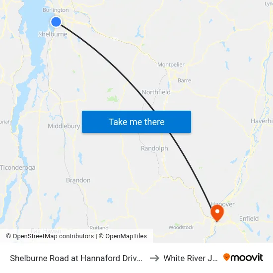 Shelburne Road at Hannaford Drive (Olive Garden) to White River Junction map