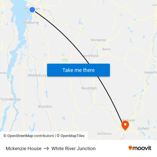 Mckenzie House to White River Junction map