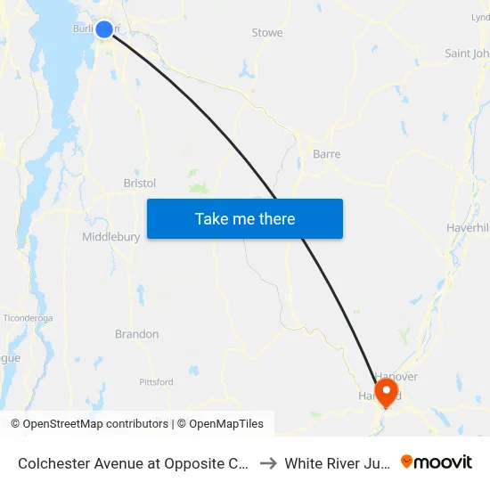 Colchester Avenue at Opposite Chase Street to White River Junction map
