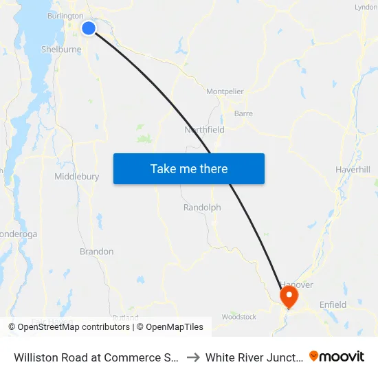 Williston Road at Commerce Street to White River Junction map