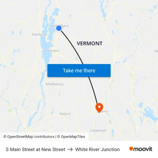 S Main Street at New Street to White River Junction map