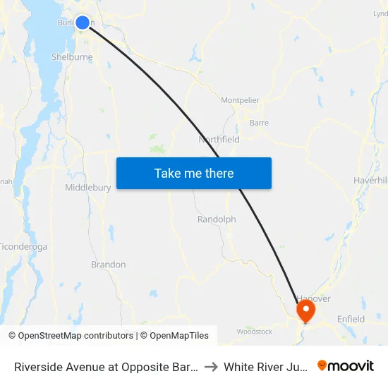 Riverside Avenue at Opposite Barrett Street to White River Junction map