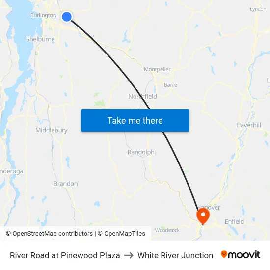 River Road at Pinewood Plaza to White River Junction map