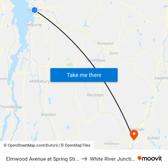 Elmwood Avenue at Spring Street to White River Junction map