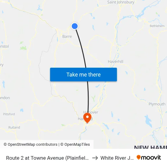 Route 2 at Towne Avenue (Plainfield Health Center) to White River Junction map