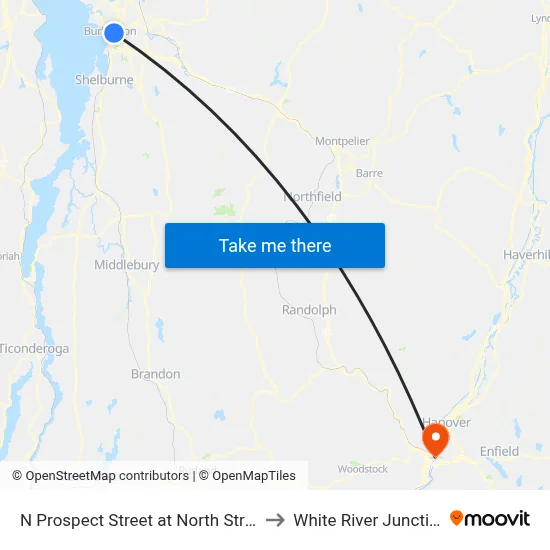 N Prospect Street at North Street to White River Junction map