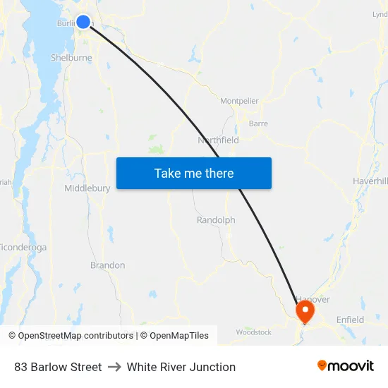 83 Barlow Street to White River Junction map