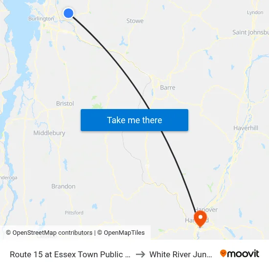 Route 15 at Essex Town Public Works to White River Junction map
