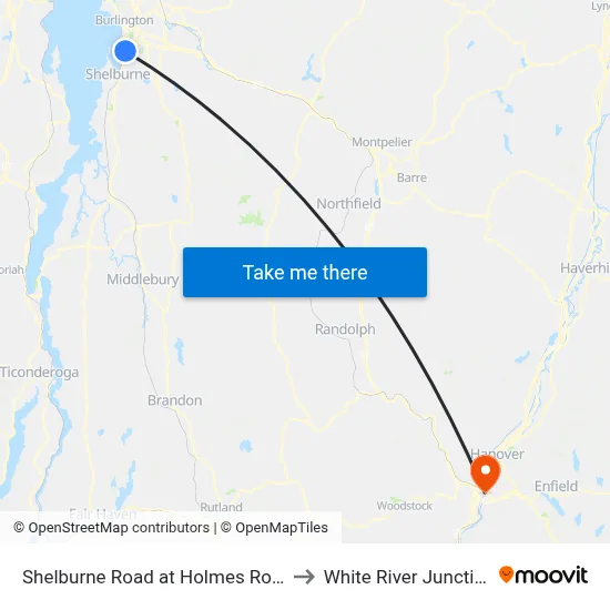 Shelburne Road at Holmes Road to White River Junction map