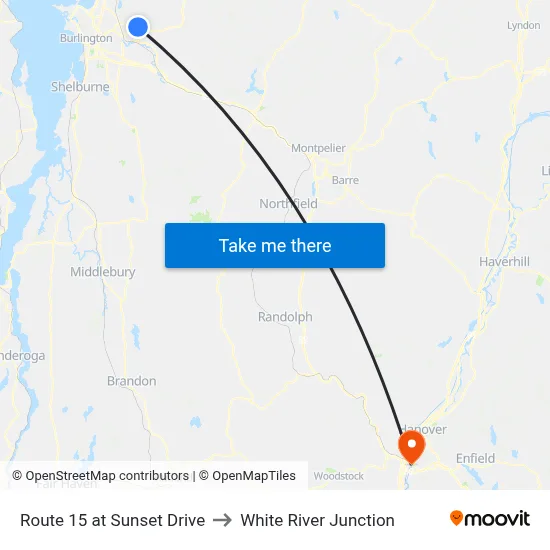 Route 15 at Sunset Drive to White River Junction map