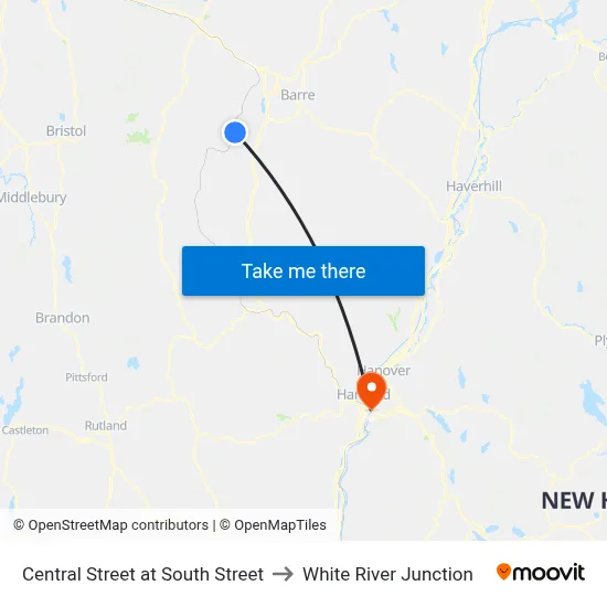 Central Street at South Street to White River Junction map