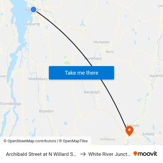 Archibald Street at N Willard Street to White River Junction map