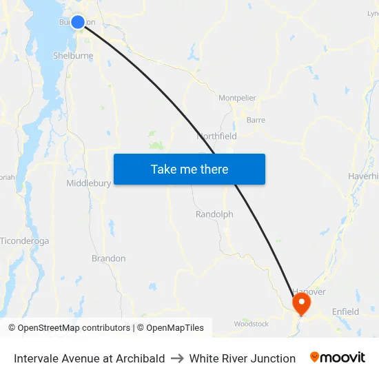 Intervale Avenue at Archibald to White River Junction map